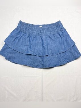 Penningtons d/C Jeans Chambray Smocked Tiered Ruffle Mini Skirt Size 1X